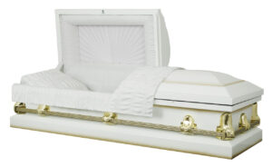 spartan white and gold casket