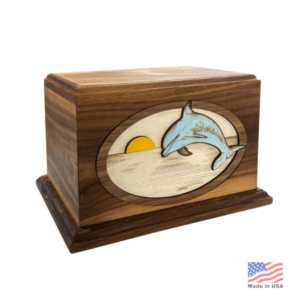 dolphin at sunset wood urn